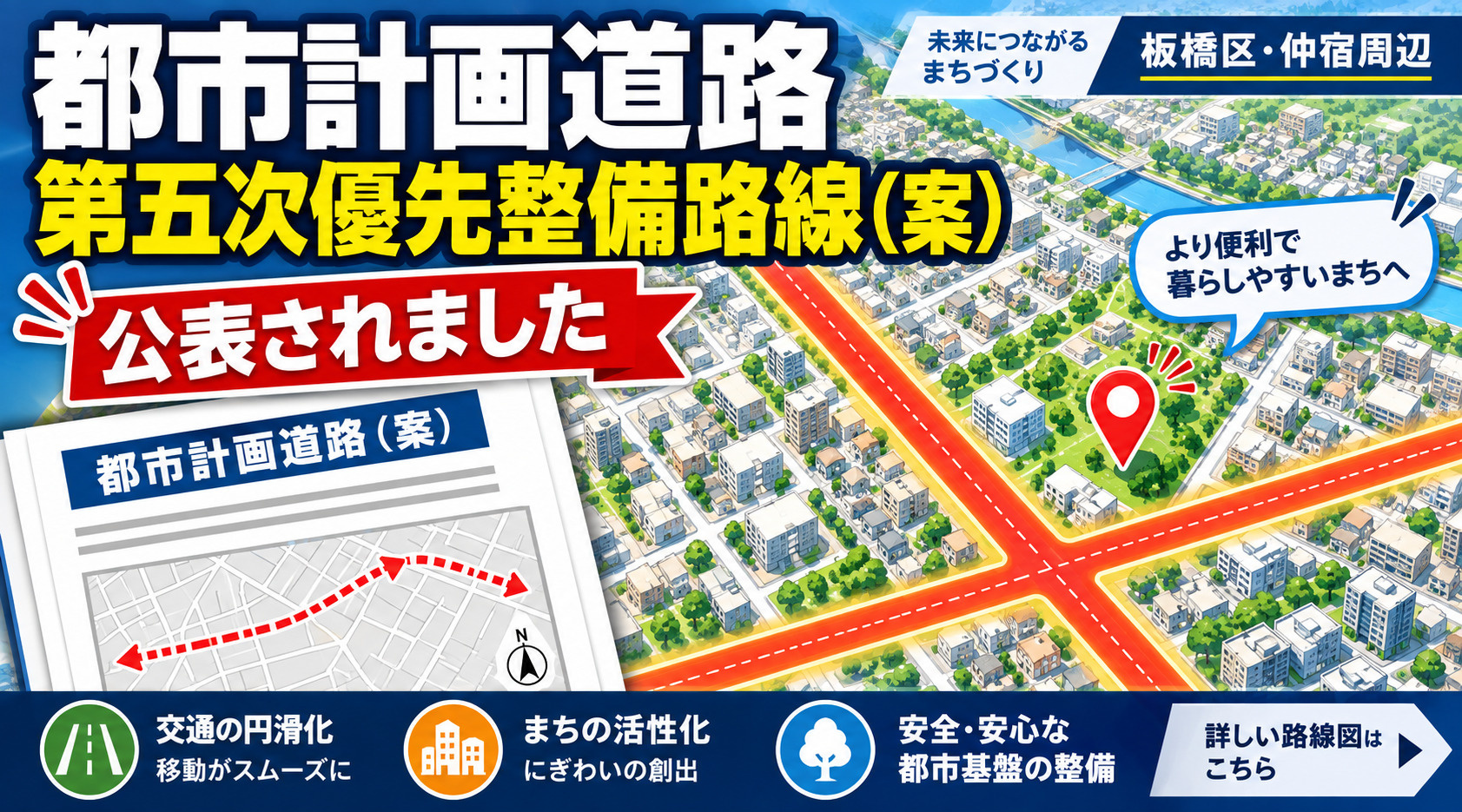 都市計画道路、第五次優先整備路線（案）が公表されました。の画像