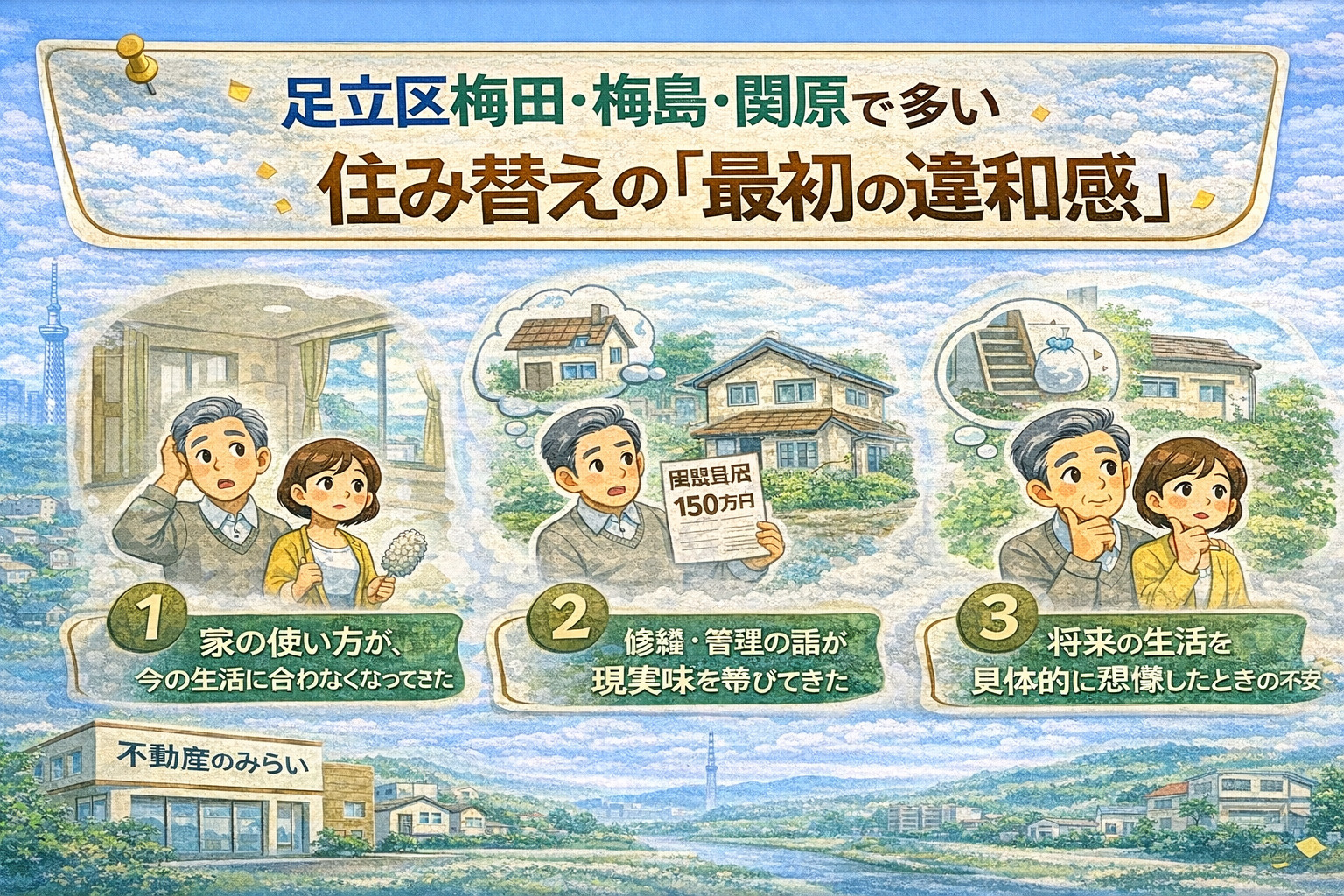 足立区梅田・梅島・関原で多い住み替えの最初の違和感を解説したイメージ