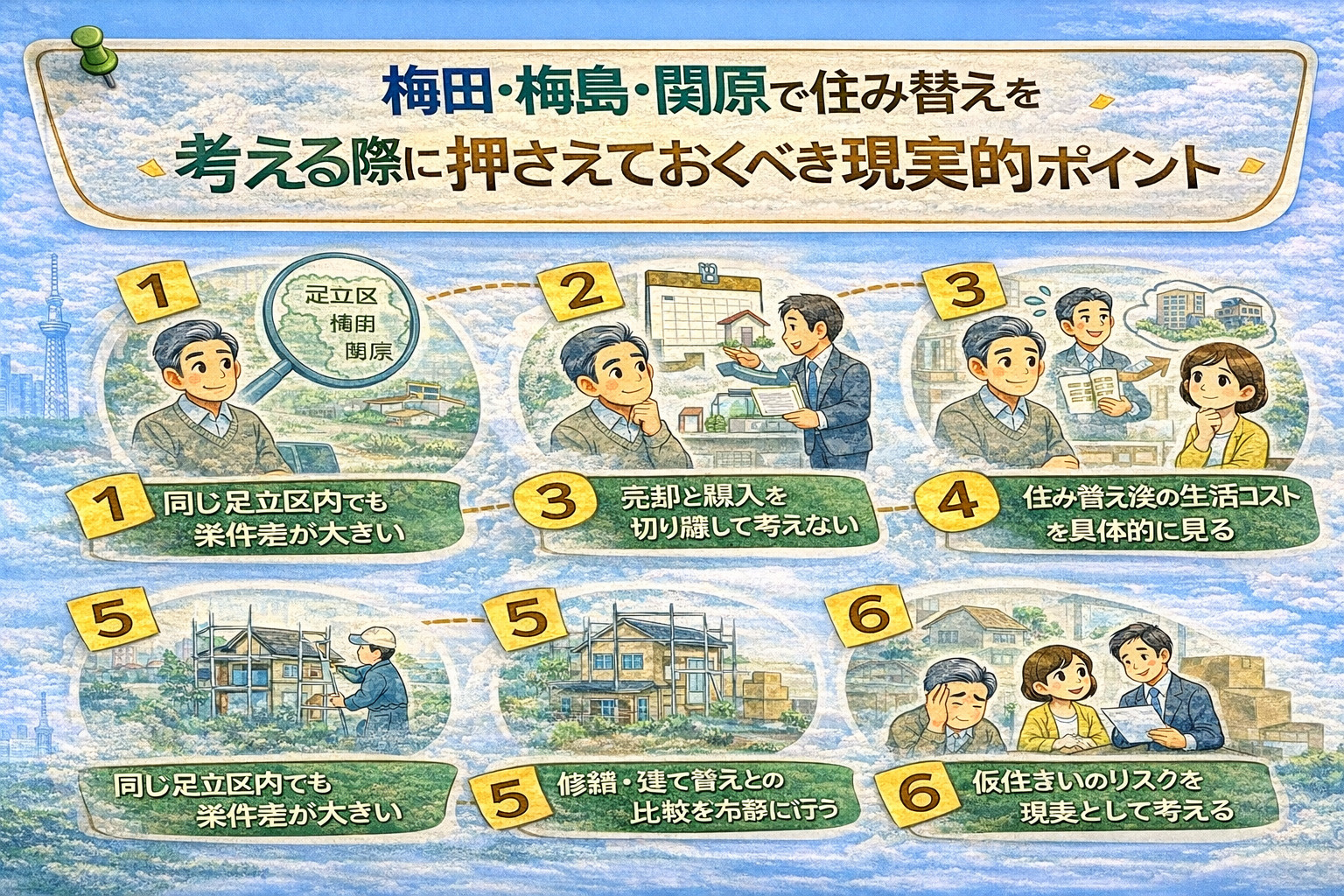 梅田・梅島・関原で住み替えを考える際の現実的ポイントを整理した画像