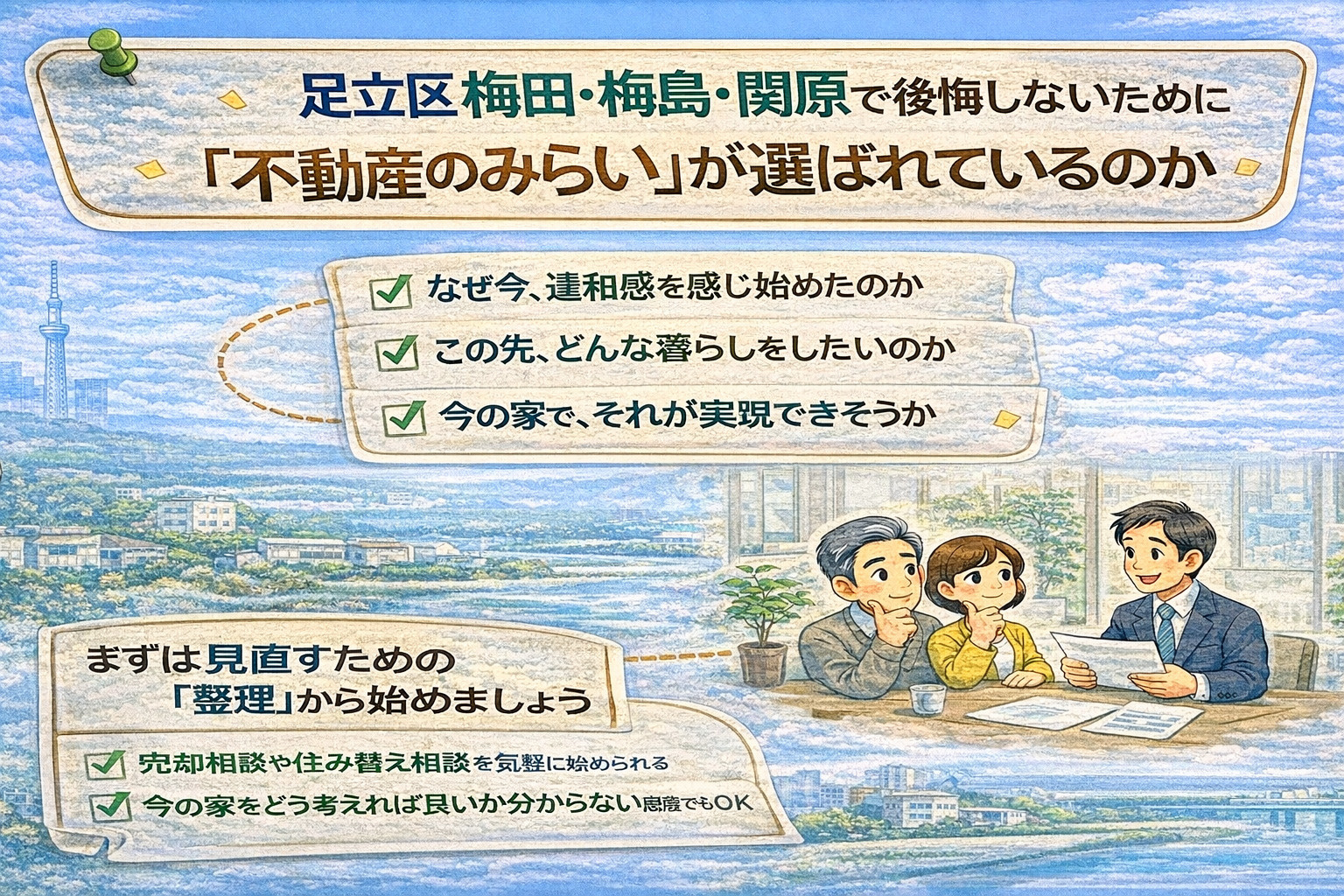 足立区梅田・梅島・関原で後悔しない住み替えの進め方をまとめた画像