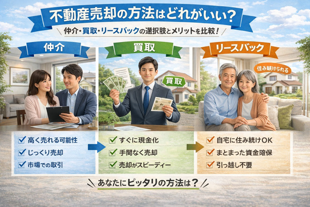不動産売却の方法はどれがいい？仲介買取リースバックの選択肢とメリットを比較の画像