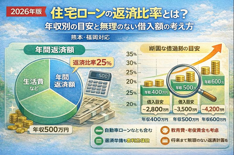 【2026年版】住宅ローンの返済比率とは？年収別の目安と無理のない借入額の考え方｜熊本・福岡対応の画像