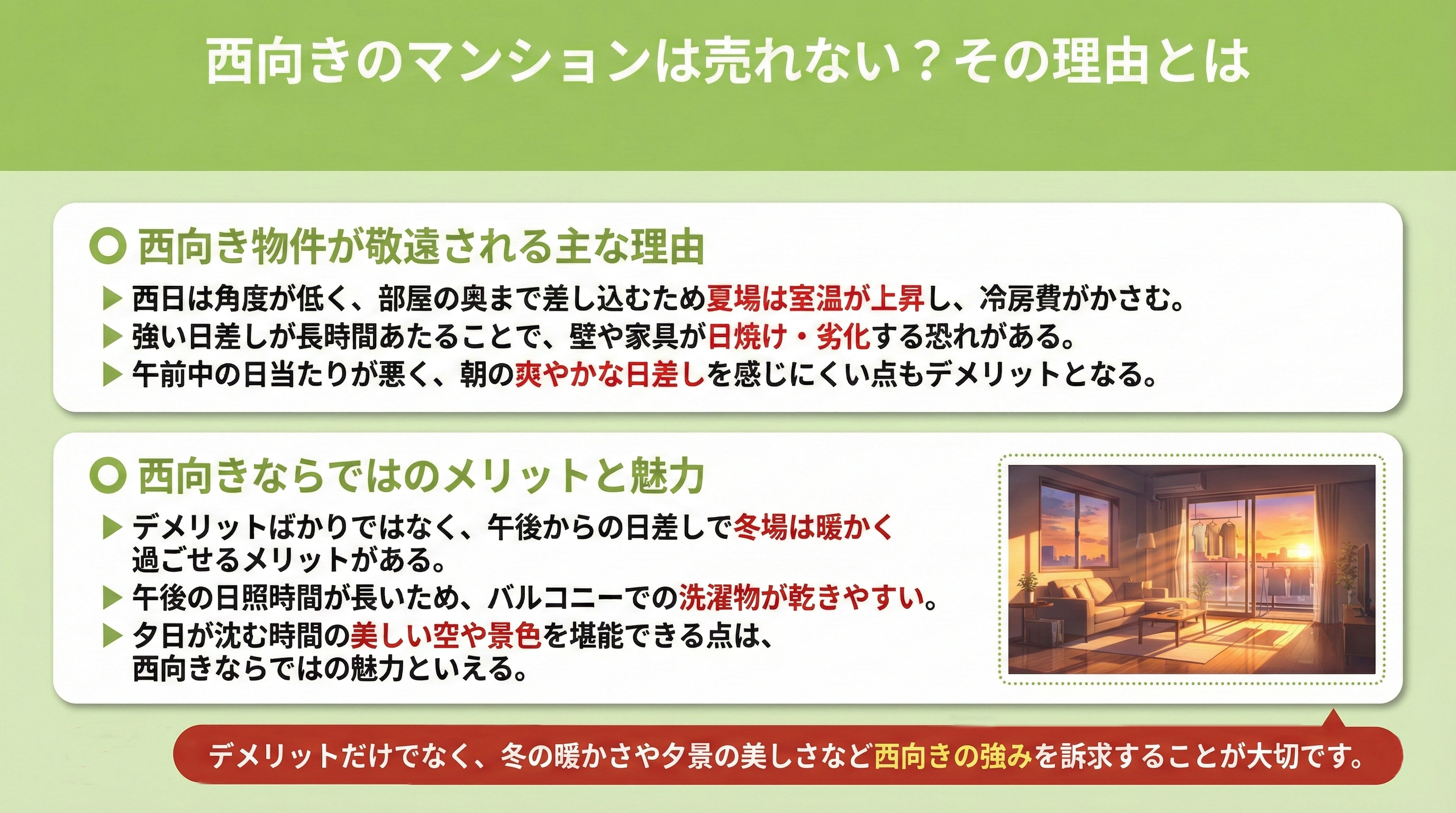 西向きのマンションは売れない？その理由とは