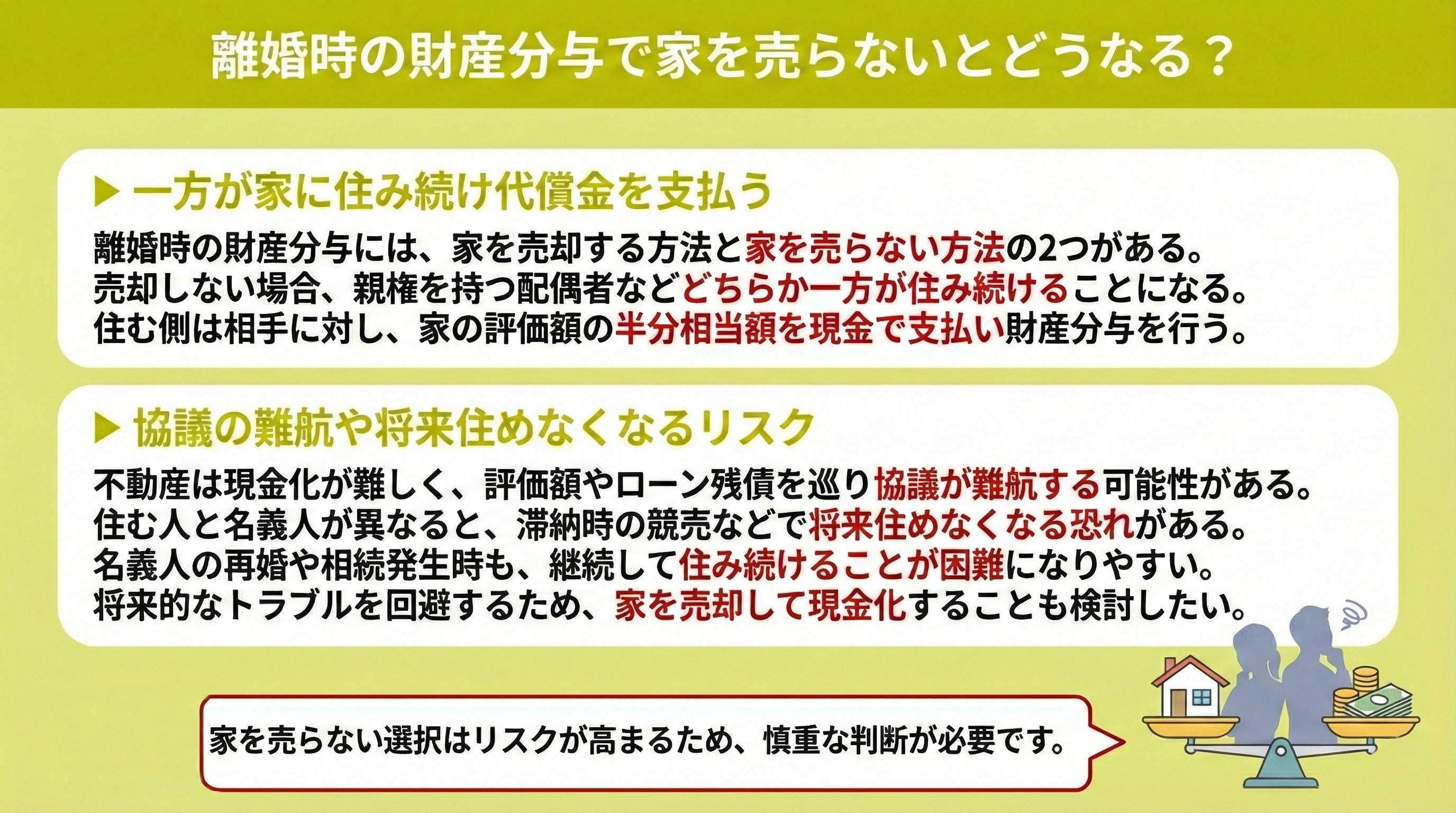 離婚時の財産分与で家を売らないとどうなる？