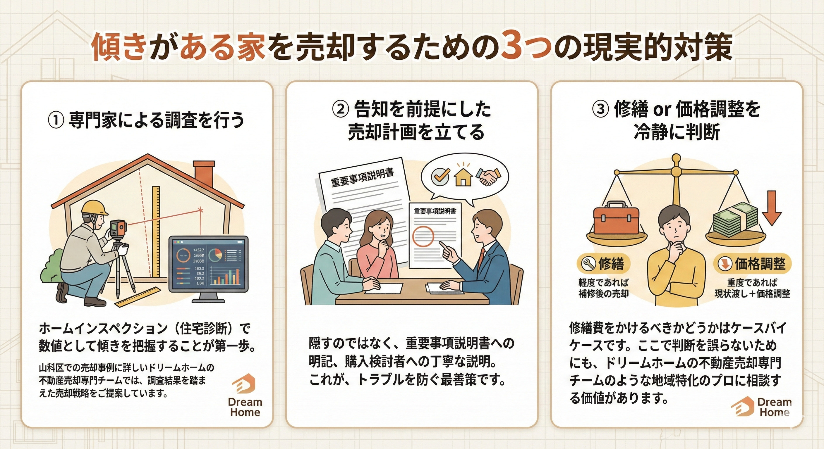 家の傾きがある住宅は売れる？  告知義務と価格への影響、後悔しない売却判断ポイントの画像