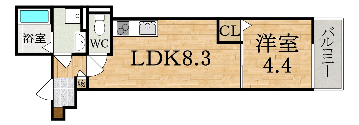 B PLAN 間取り図（1LDK）
