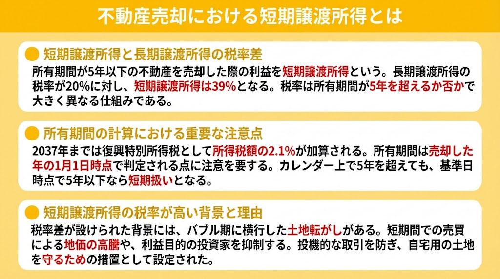 不動産売却における短期譲渡所得とは