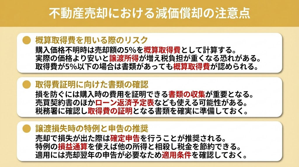 不動産売却における減価償却の注意点