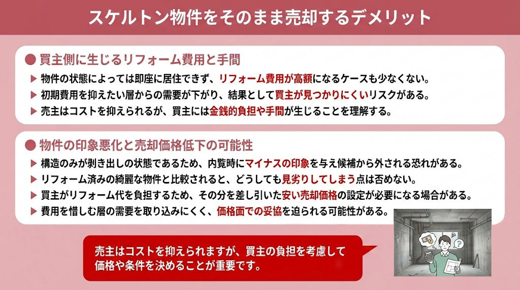 スケルトン物件をそのまま売却するデメリット