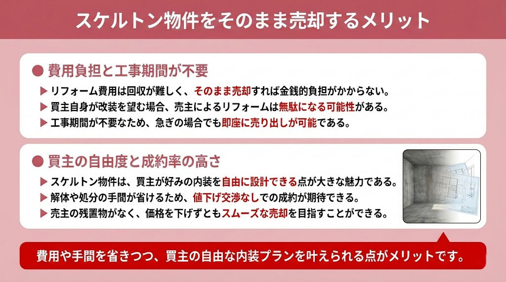 スケルトン物件をそのまま売却するメリット