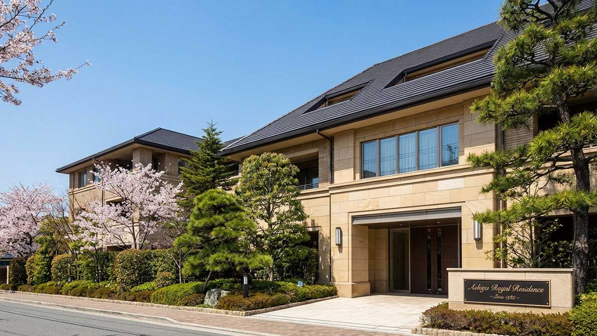 芦屋市の風格ある高級マンションと、安定した資産価値を象徴するイメージ