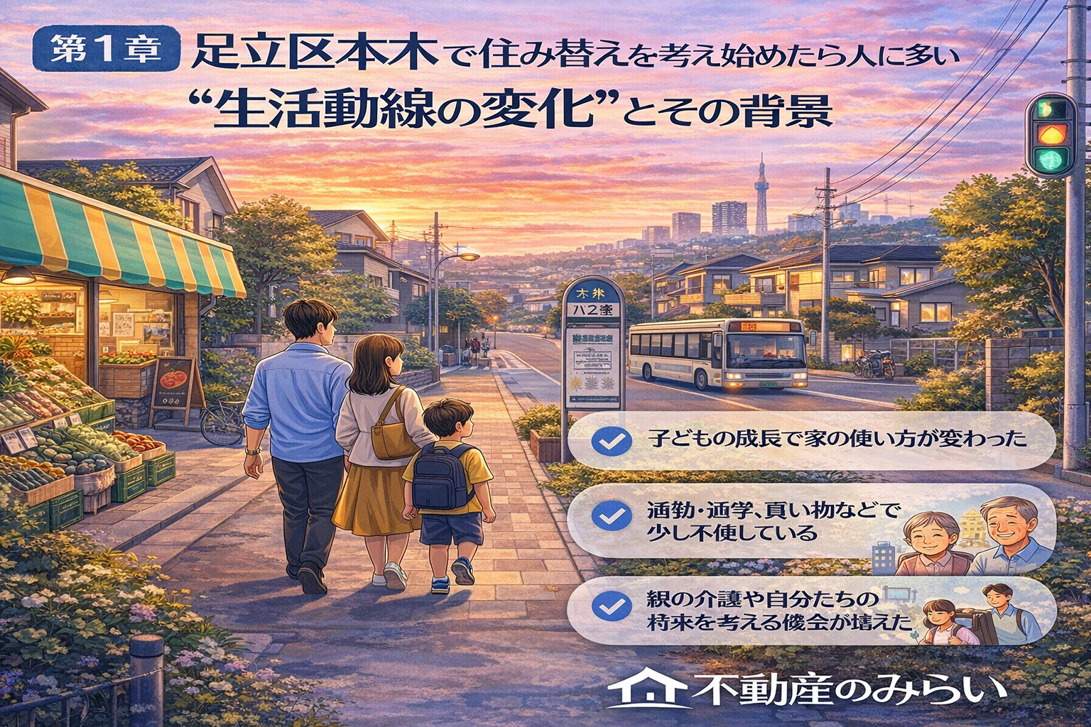 足立区本木で生活動線の変化をきっかけに住み替えを考えるイメージ