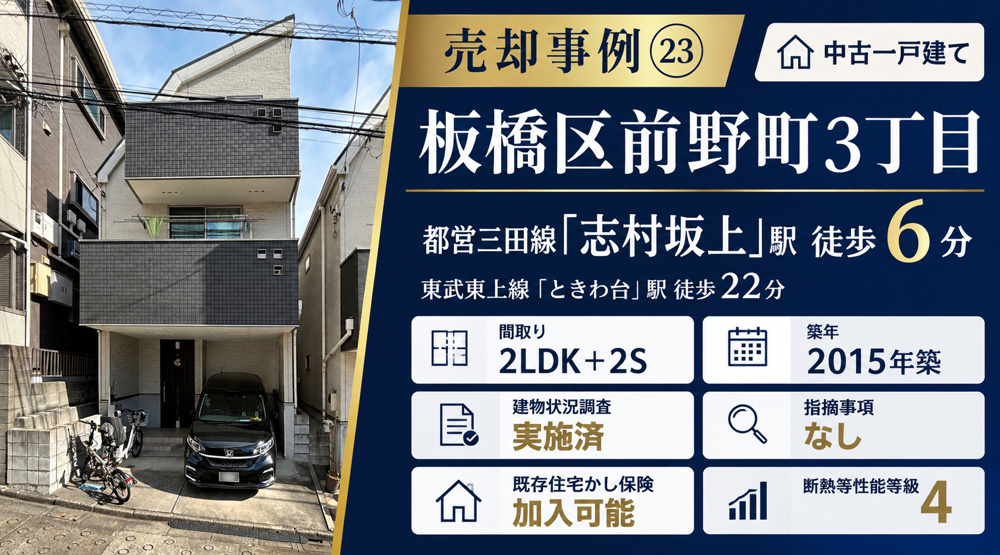 売却事例㉓【板橋区前野町３丁目中古一戸建て】、都営三田線「志村坂上」駅６分、２ＬＤＫ＋２Ｓ、２０１５年築の画像