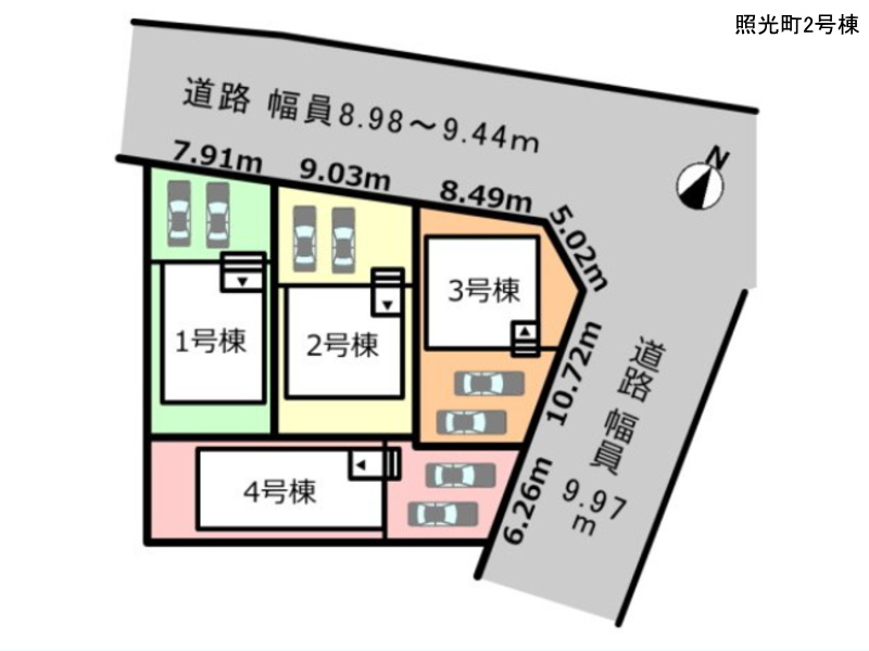 碧南市の新築住宅　照光町２号棟　配置図