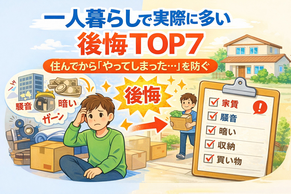 一人暮らしで実際に多い後悔TOP7の画像