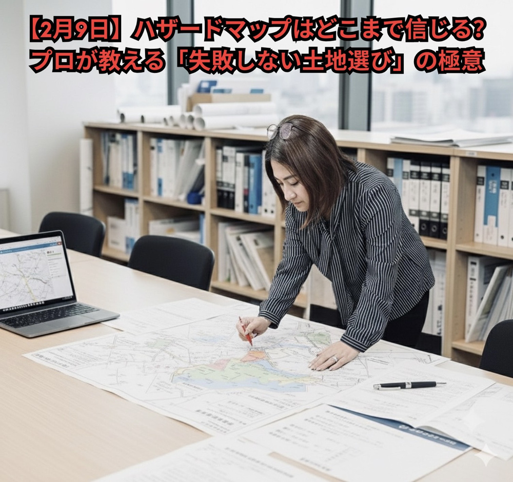 【2026年2月9日】ハザードマップはどこまで信じる？プロが教える「失敗しない土地選び」の極意の画像