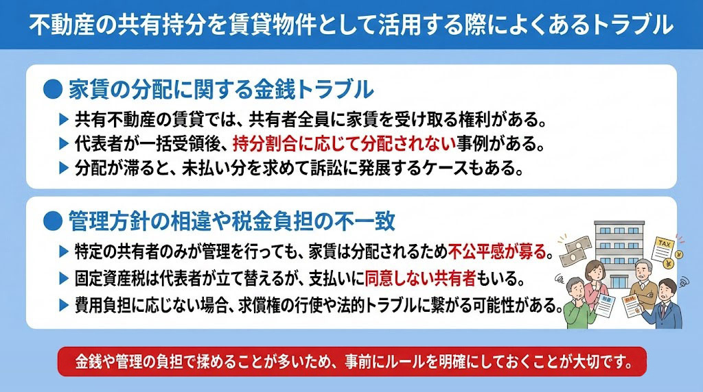 不動産の共有持分を賃貸物件として活用する際によくあるトラブル