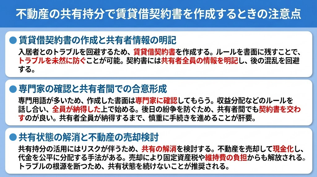 不動産の共有持分で賃貸借契約書を作成するときの注意点