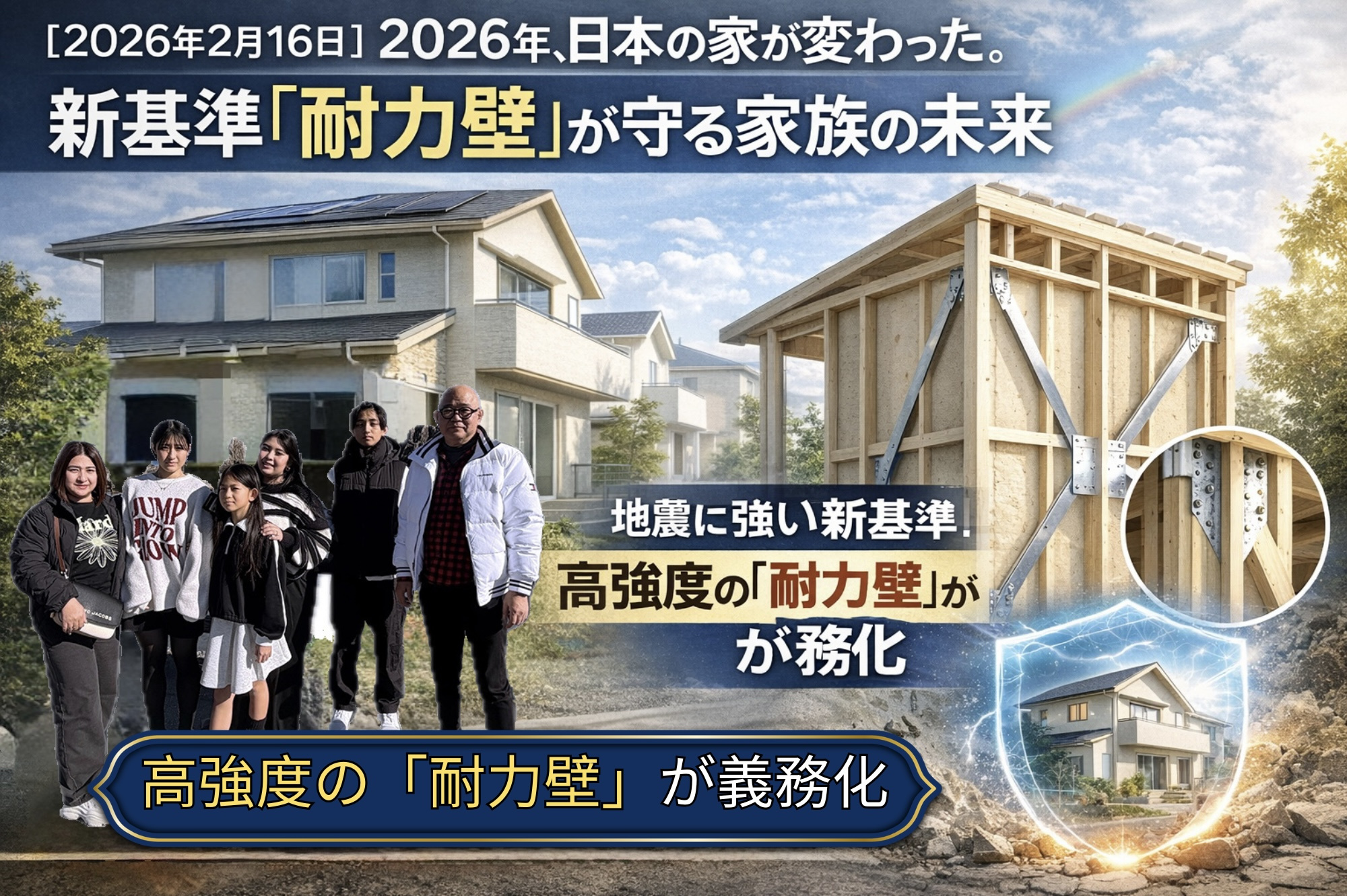 【2026年2月16日】2026年、日本の家が変わった。新基準「耐力壁」が守る家族の未来の画像