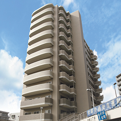 京成本線「お花茶屋」駅徒歩8分。全戸南東向きを中心に構成された13階建て都市型レジデンスの画像