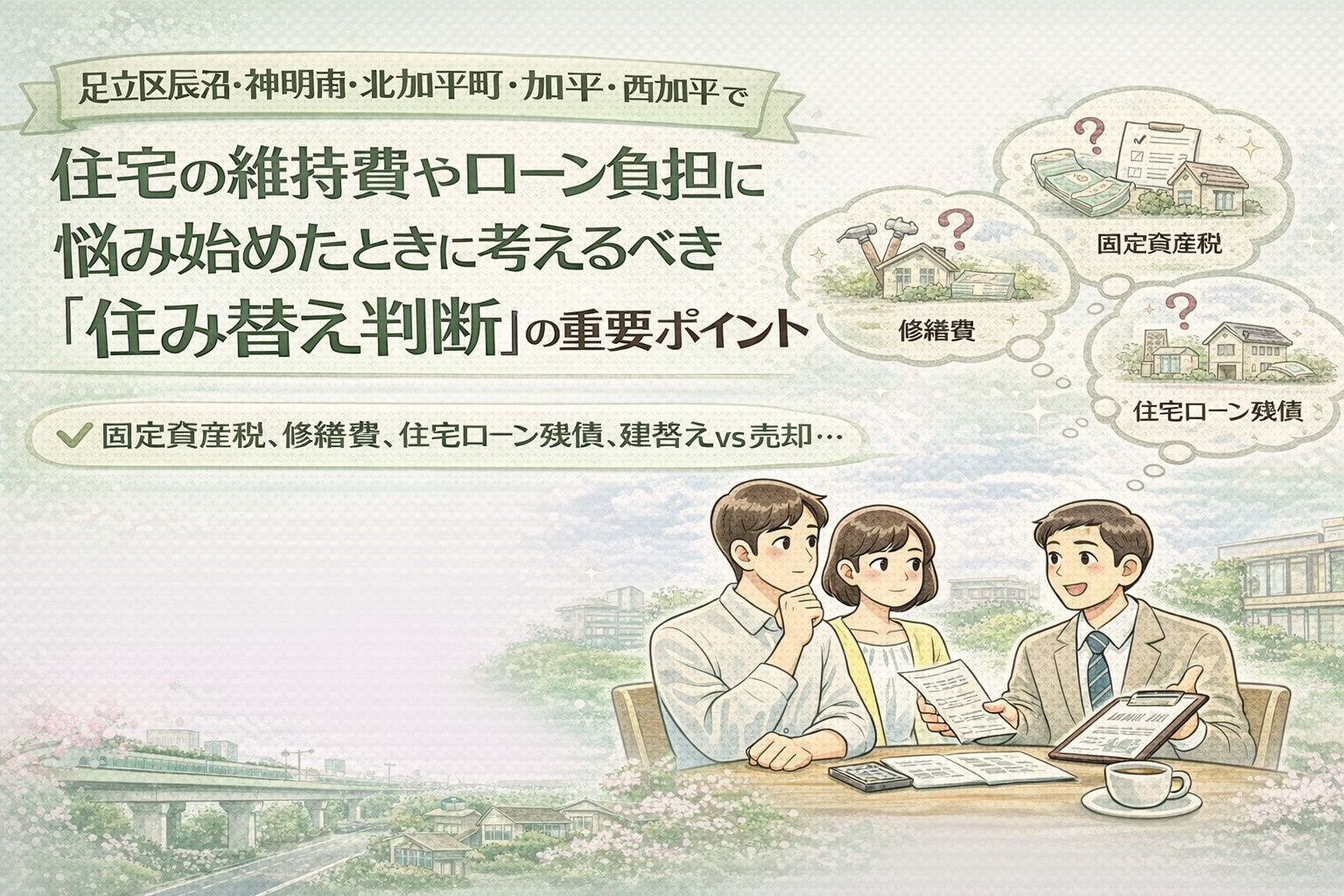 足立区辰沼・神明南・北加平町・加平・西加平で住宅の維持費やローン負担に悩み始めたときに考えるべき「住み替え判断」の重要ポイントの画像
