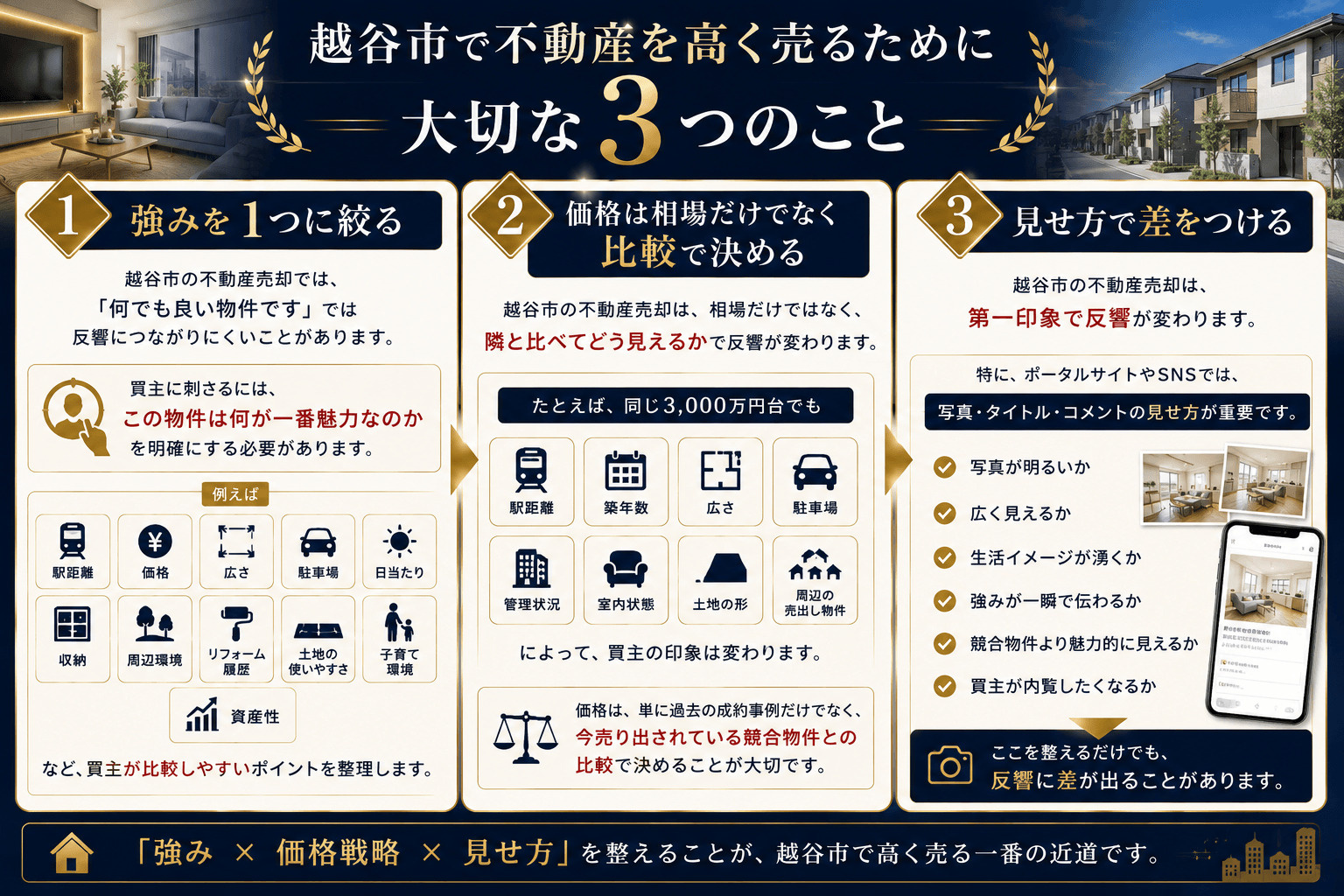 越谷市で不動産を高く売るために大切な3つのこと