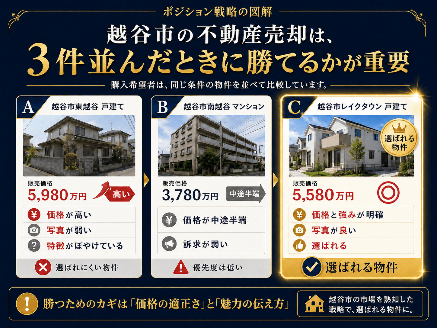 越谷市の不動産売却は3件並んだ時が勝負