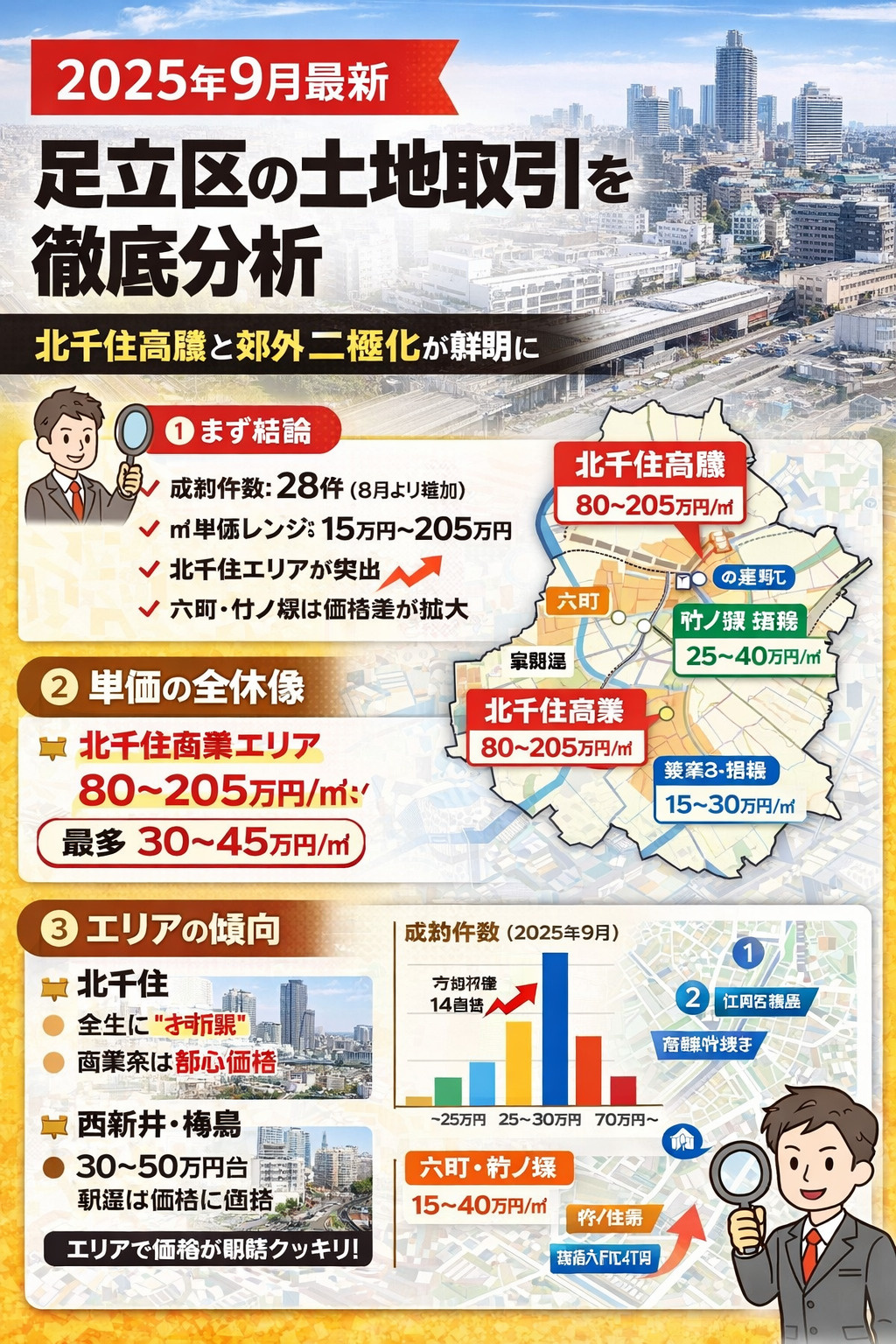 【2025年9月最新】足立区の土地取引を徹底分析 ― 北千住高騰と郊外二極化が鮮明に ―の画像
