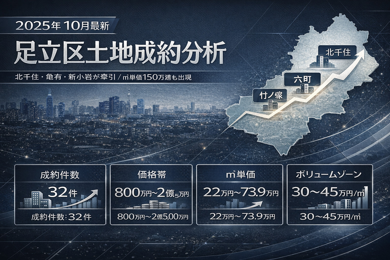 【2025年10月最新】足立区の土地成約を徹底分析 ― 北千住高単価継続、六町・竹ノ塚も堅調 ―の画像