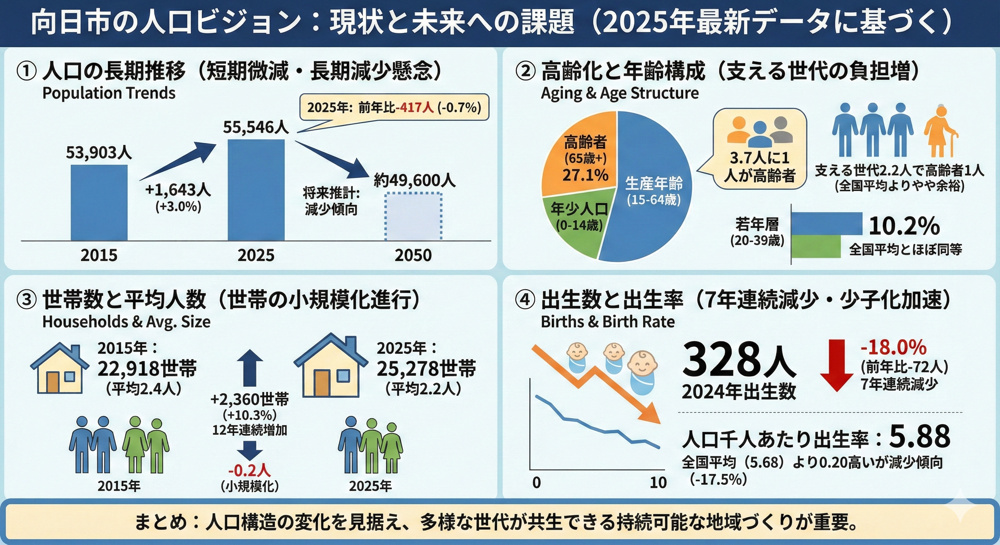 向日市の人口増減をグラフで見てみよう！推移から今後の変化も解説の画像