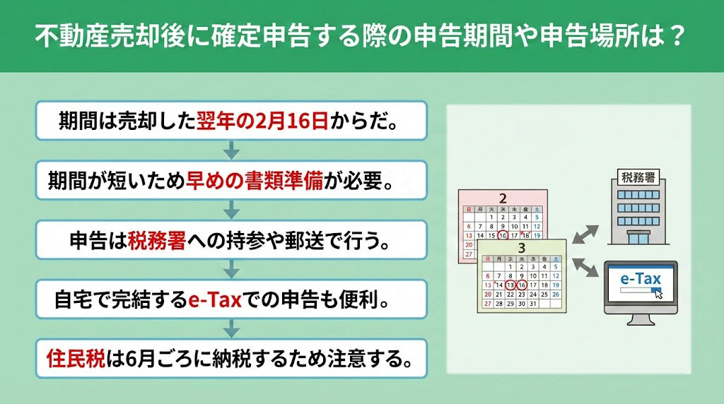 不動産売却後に確定申告する際の申告期間や申告場所は？