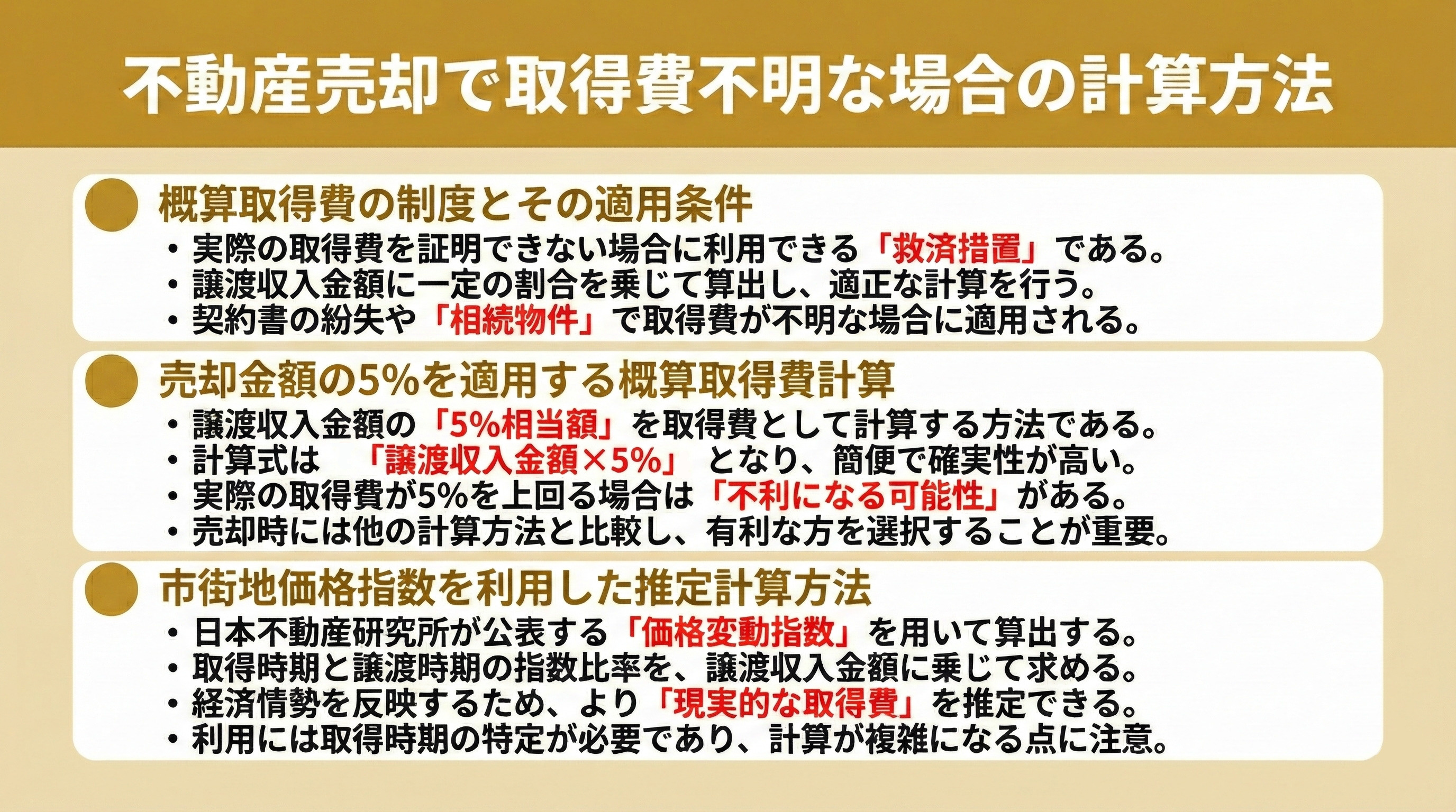 不動産売却で取得費不明な場合の計算方法