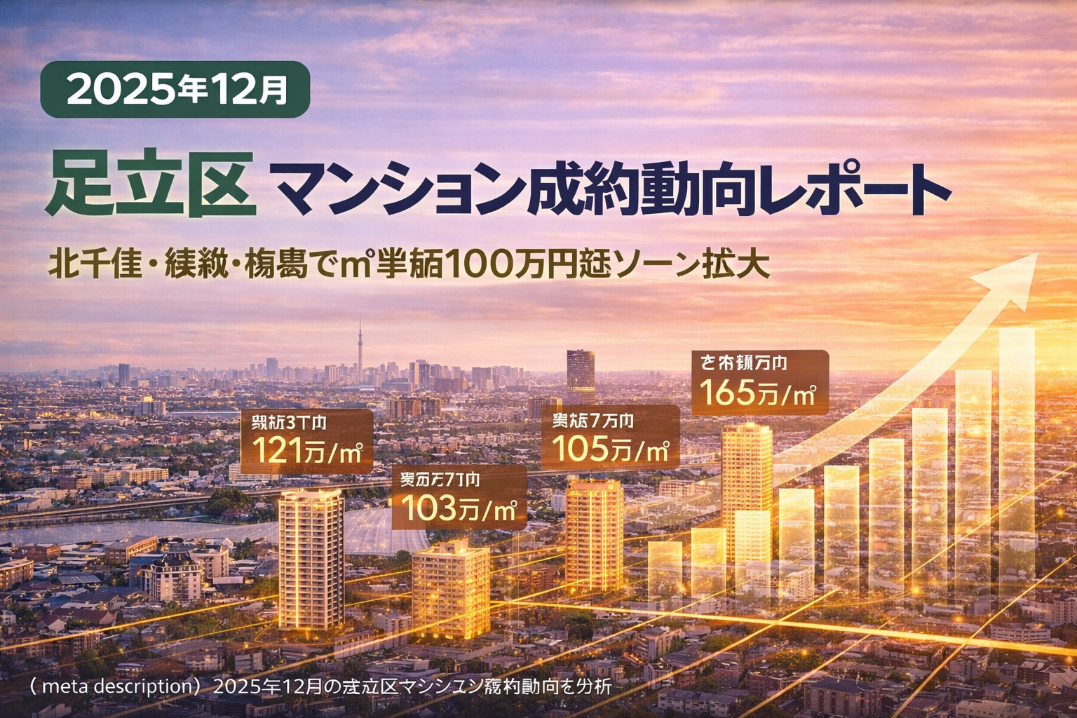 【2025年12月】足立区 マンション成約動向レポート ― 北千住・綾瀬・梅島で㎡単価100万円超ゾーン拡大 ―の画像
