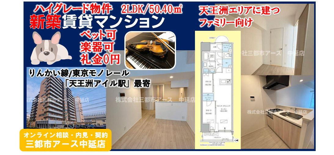 【新築×楽器×ペット】天王洲アイルエリアの高級分譲賃貸マンション2LDKの画像