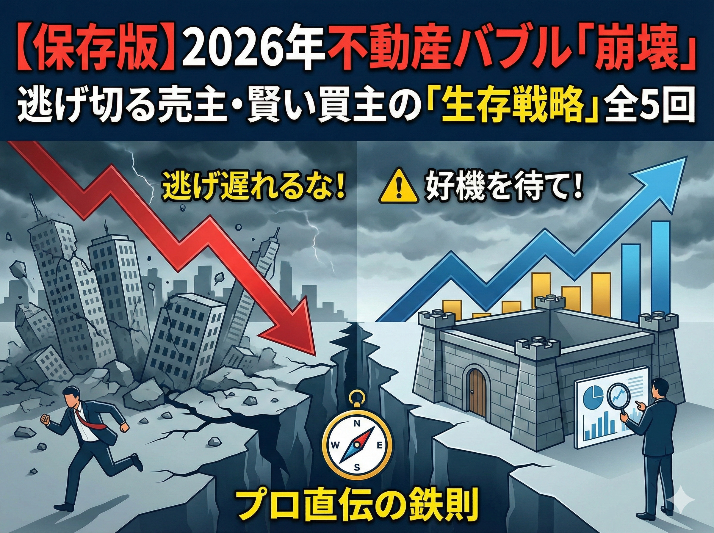 【保存版】2026年、不動産バブル「崩壊」の幕開け。逃げ切る売主・賢い買主の生存戦略全5回まとめの画像