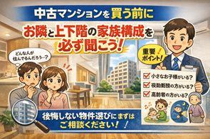 中古マンション購入で後悔しないために｜内覧時に「#2お隣と上下階の家族構成」を必ず聞くべき理由の画像