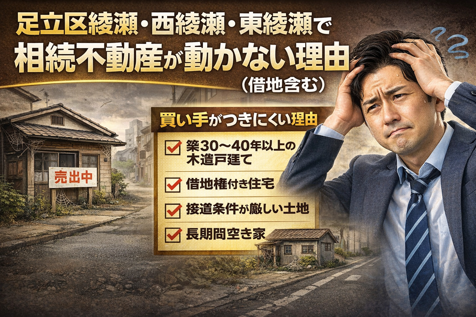 足立区綾瀬の相続不動産が動かない理由を示す図