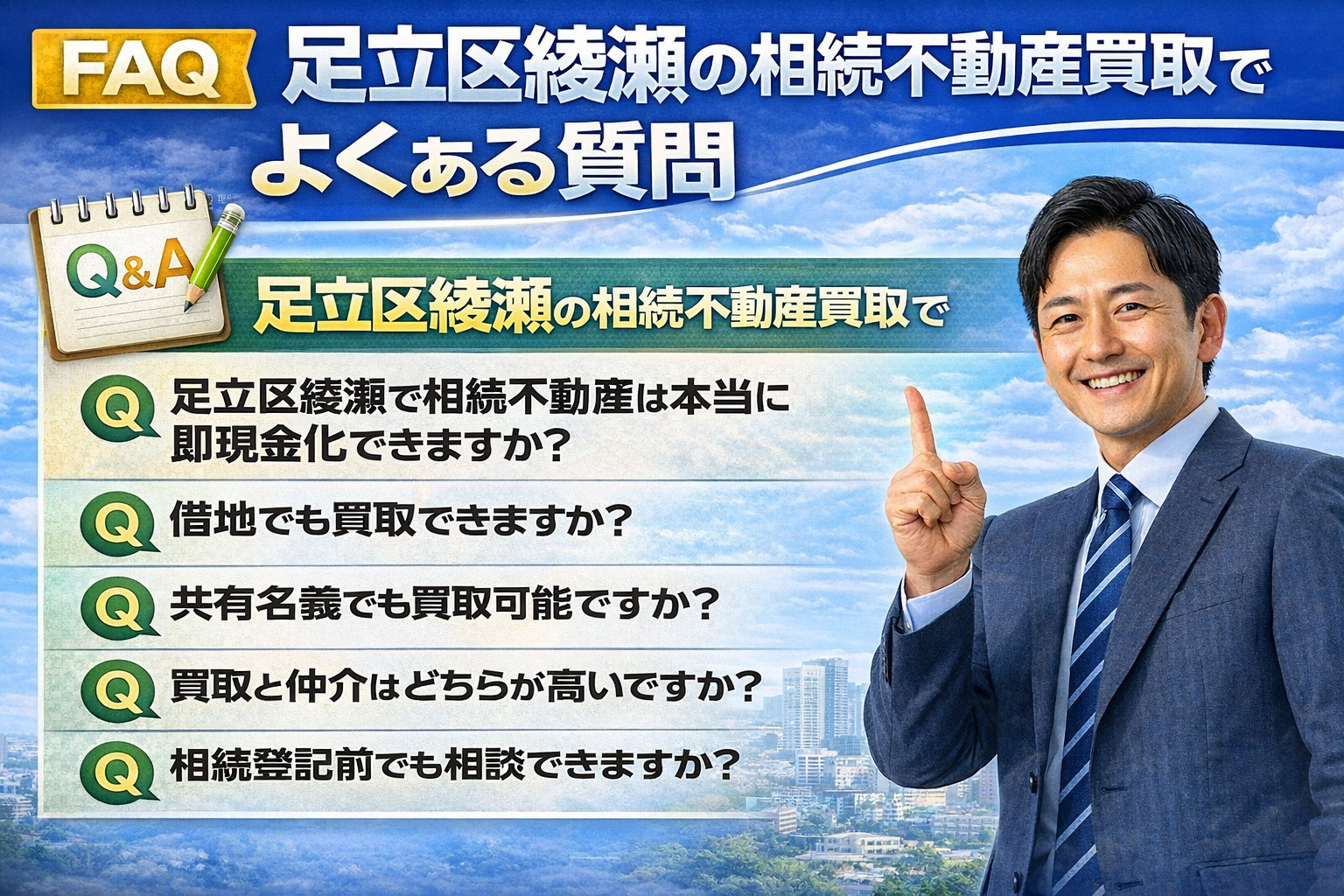 足立区綾瀬の相続不動産買取に関するFAQ図
