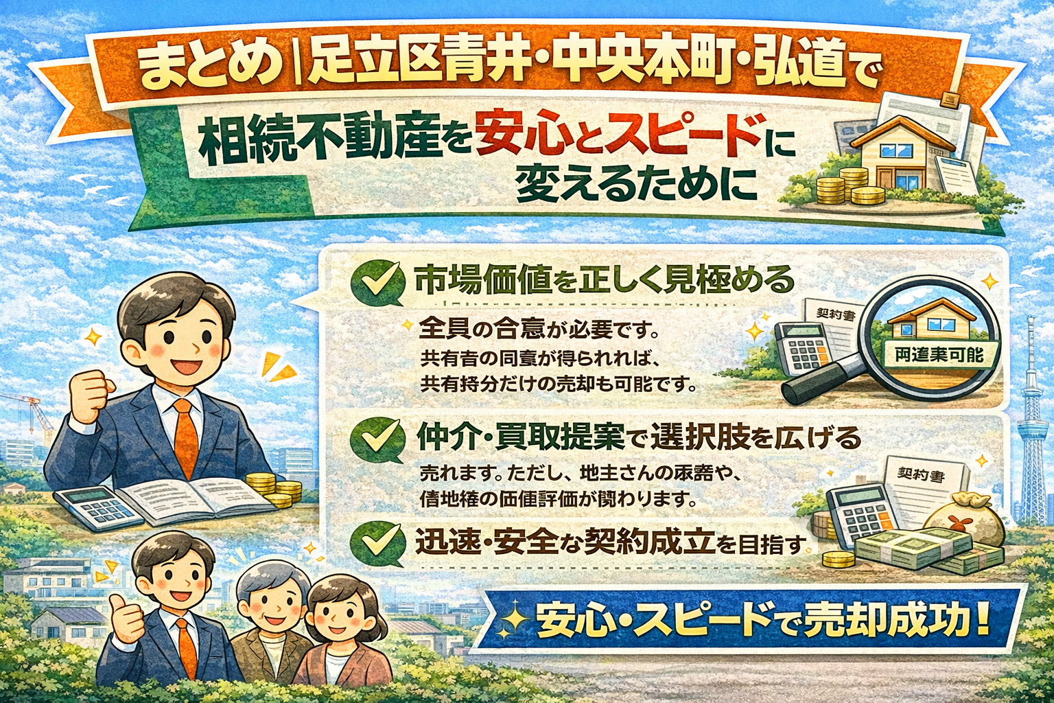 足立区青井で相続不動産を即現金化するまとめイメージ