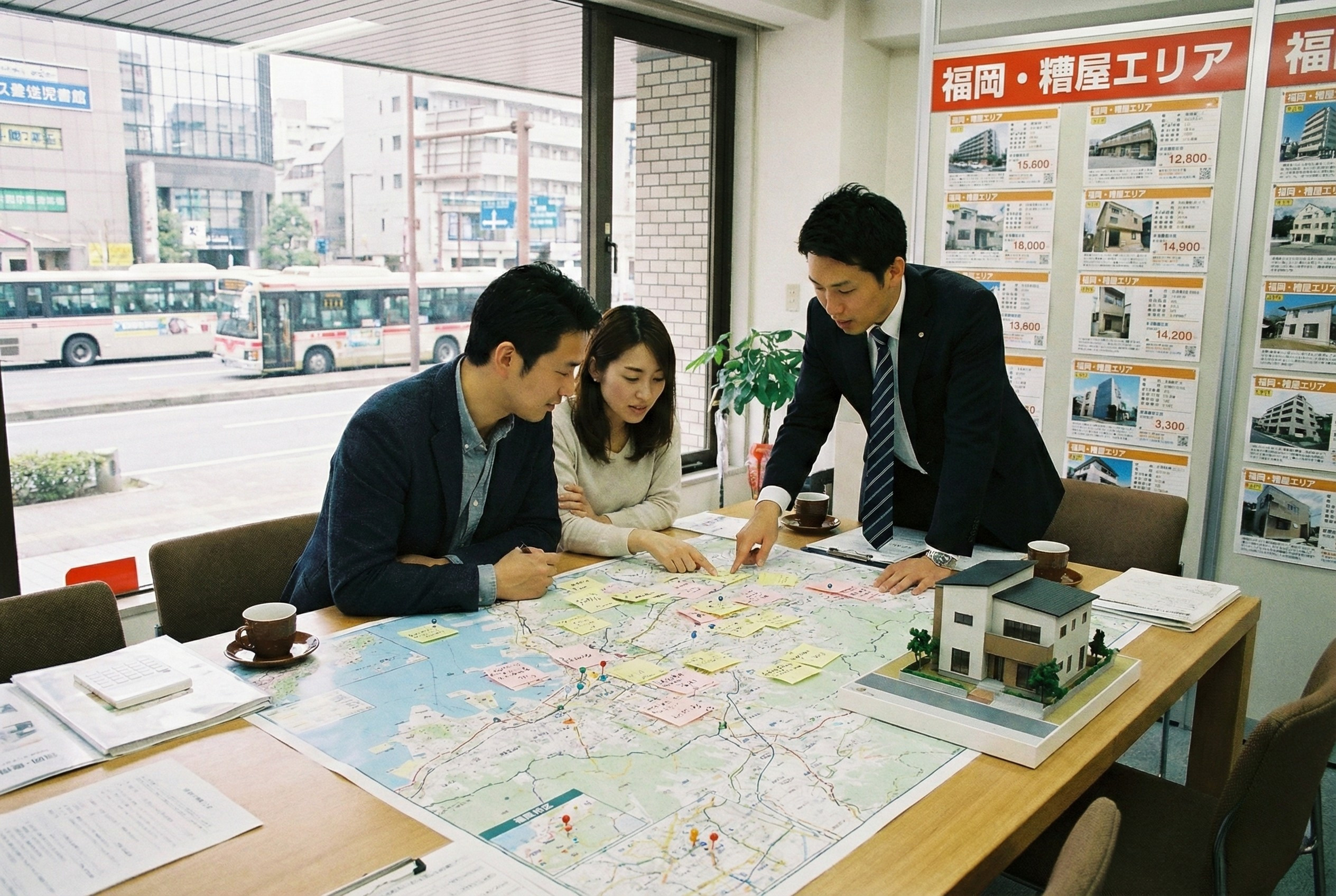 地域の地図を見ながら相談する様子