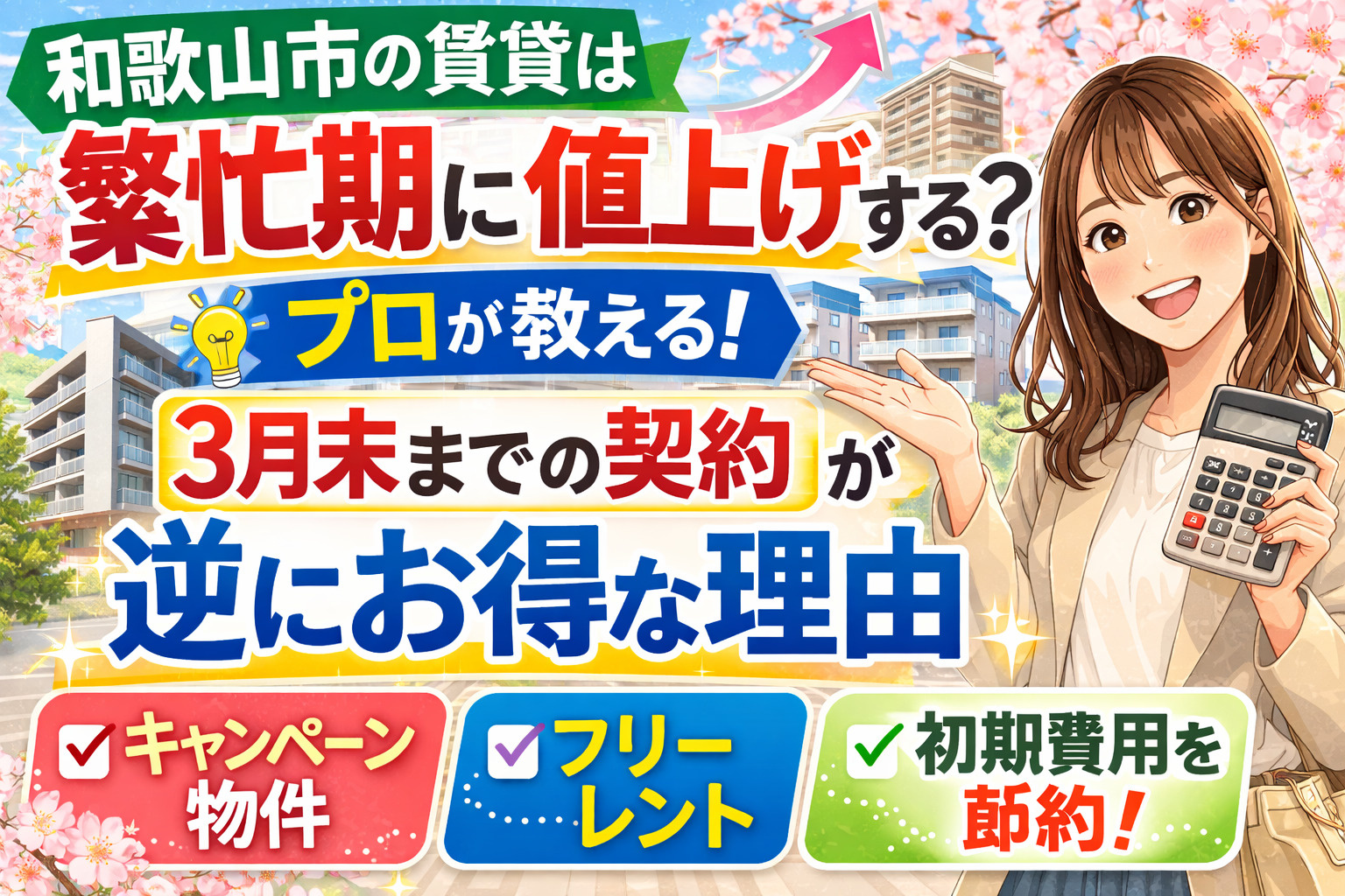 和歌山市の賃貸は繁忙期に値上げする？プロが教える「3月末までの契約」が逆にお得な理由とキャンペーン物件の見分け方の画像