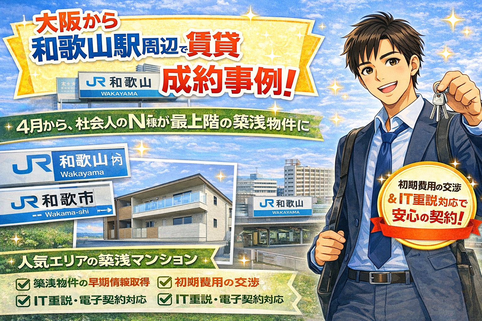 大阪市在住のN様が和歌山駅・和歌山市駅エリアで築浅×最上階の人気物件をご契約！の画像