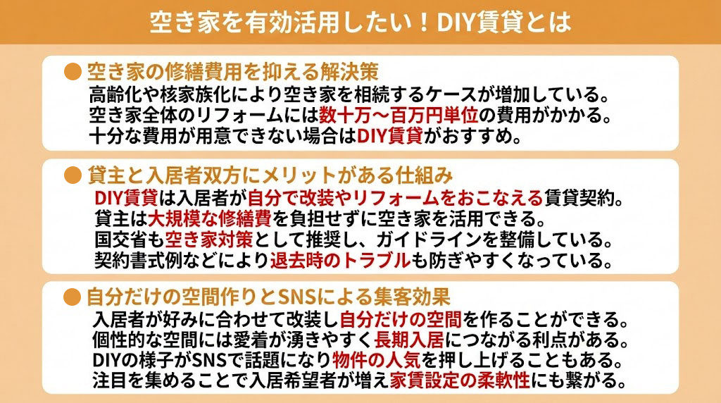 空き家を有効活用したい！DIY賃貸とは