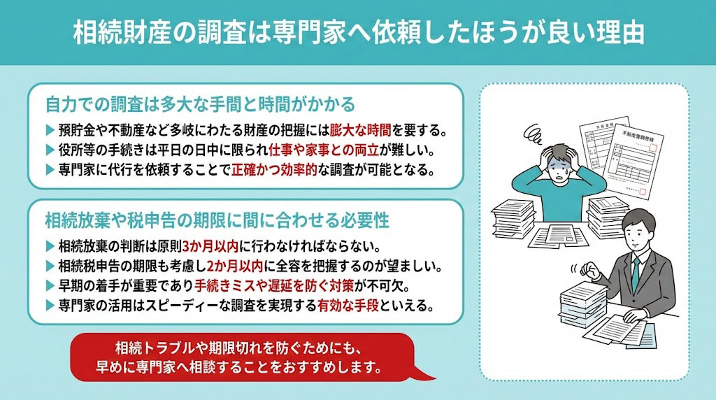 相続財産の調査は専門家へ依頼したほうが良い理由