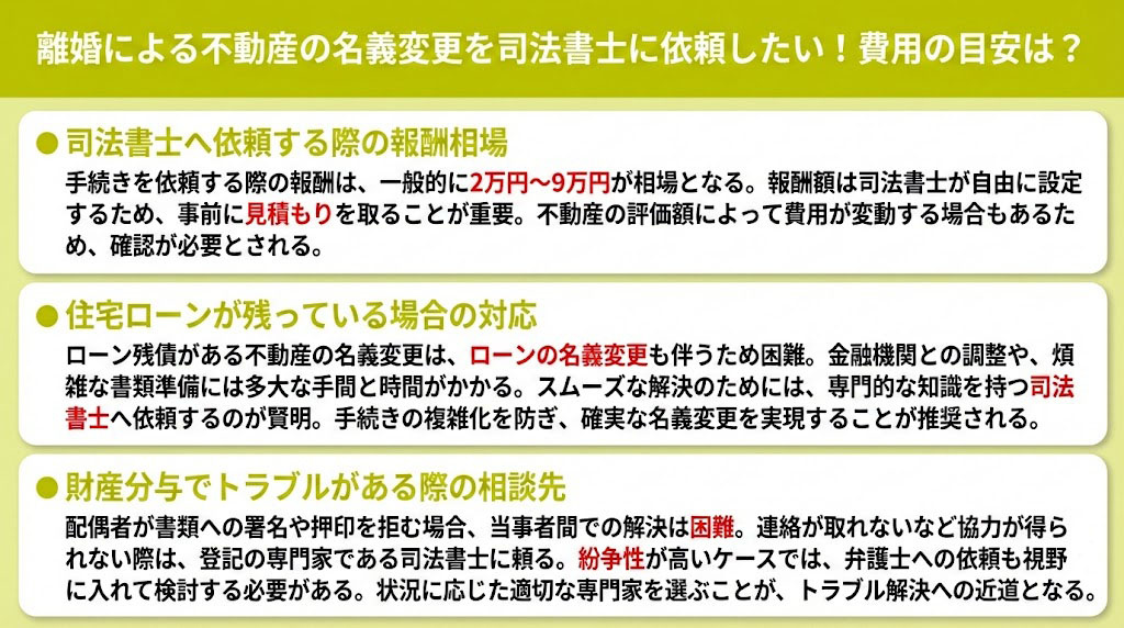 離婚による不動産の名義変更を司法書士に依頼したい！費用の目安は？
