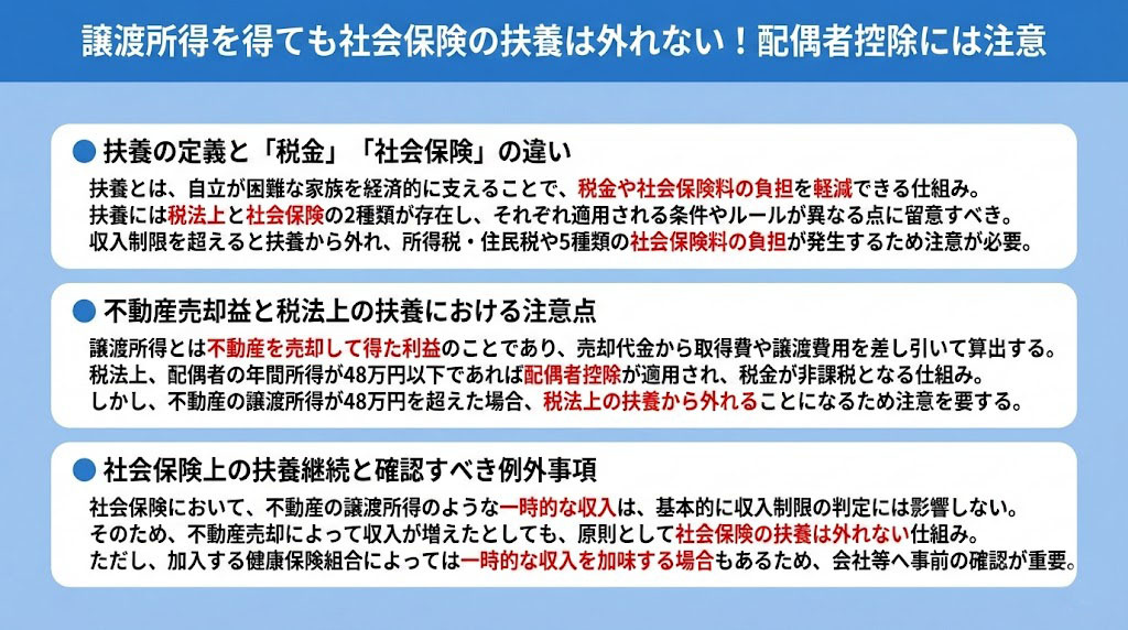 譲渡所得を得ても社会保険の扶養は外れない！配偶者控除には注意
