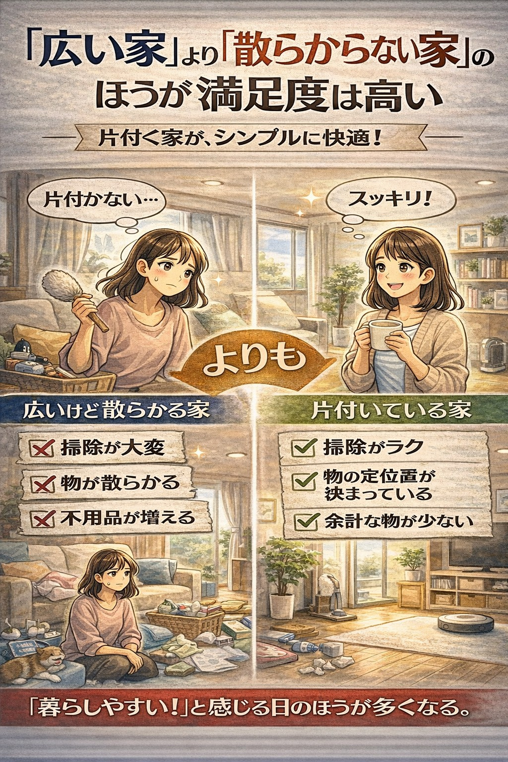 「”広い家”より”散らからない家”のほうが満足度は高い」の画像