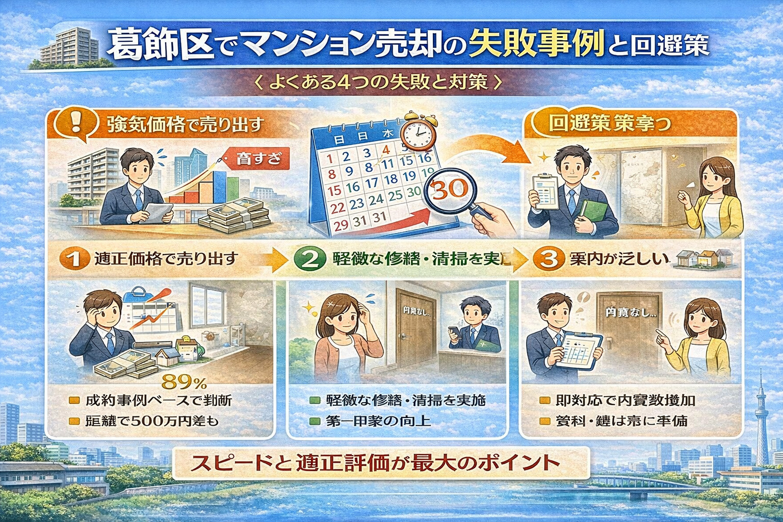 葛飾区マンション売却でよくある失敗事例と回避策をまとめた図解