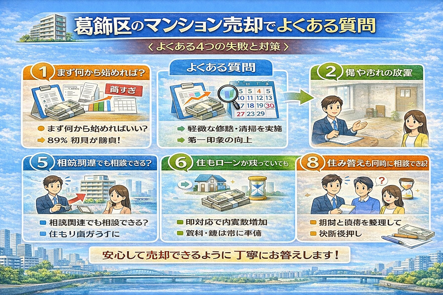 葛飾区マンション売却でよくある質問と回答をまとめたインフォグラフィック