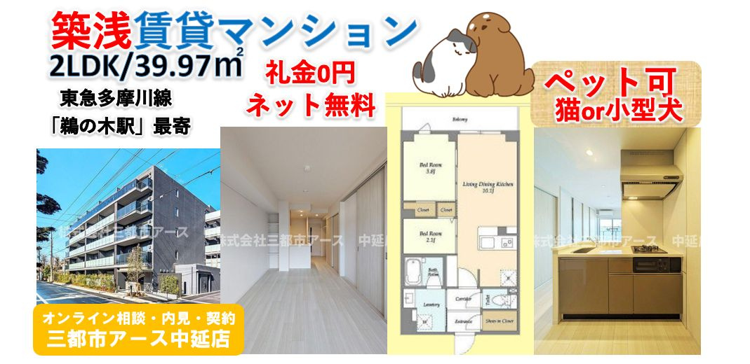 【ＫＤＸレジデンス田園調布南】築浅・賃貸マンション・2LDK・ペット可・猫・小型犬